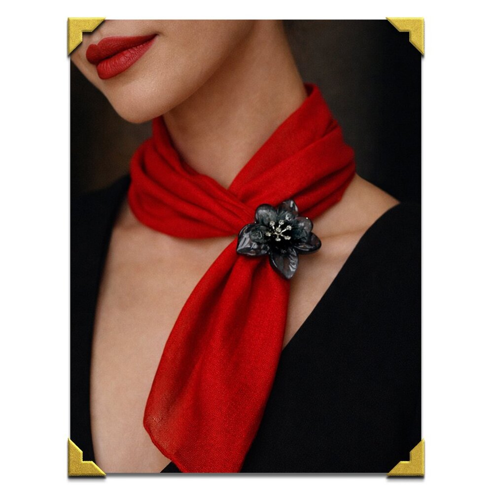 CHANEL Vintage 1998 Smokey Dark Gray Glass Camellia & Crystals Brooch or Pendant